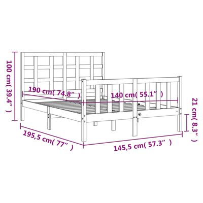 vidaXL fehér tömör fa ágykeret fejtámlával 140 x 190 cm