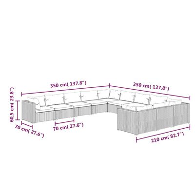 vidaXL 11 részes fekete polyrattan kerti ülőgarnitúra párnákkal