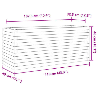 vidaXL fehér tömör fenyőfa kerti virágláda 110x40x46 cm