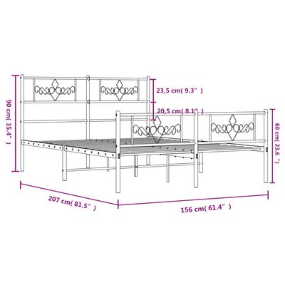 vidaXL fekete fém ágykeret fej- és lábtámlával 150 x 200 cm