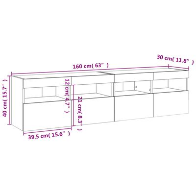 vidaXL 2 db fehér falra szerelhető TV-szekrény LED-del 80 x 30 x 40 cm