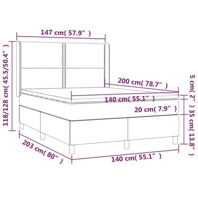 vidaXL fekete műbőr rugós ágy matraccal és LED-del 140x200 cm