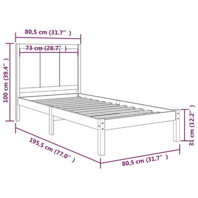 vidaXL Small Single fekete tömör fenyőfa ágykeret 75 x 190 cm