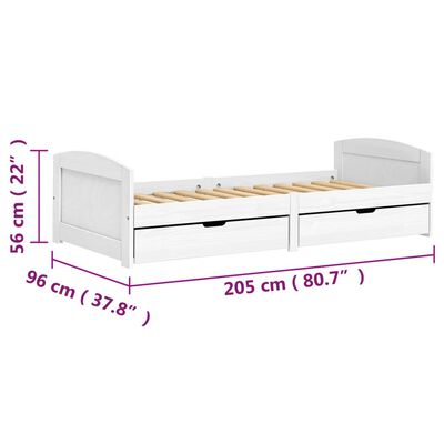 vidaXL IRUN fehér tömör fenyőfa kanapéágy 2 fiókkal 90 x 200 cm