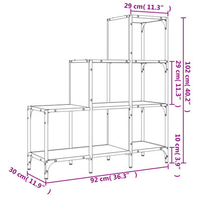 vidaXL barna tölgy színű szerelt fa és fém könyvszekrény 92x30x102 cm