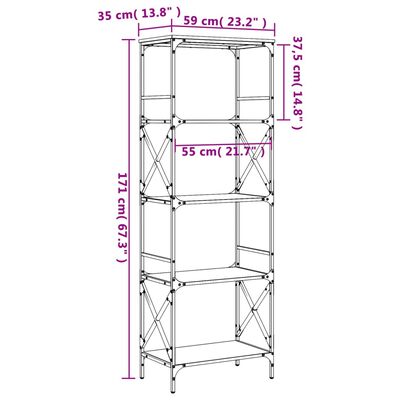 vidaXL 5 szintes barna tölgy színű szerelt fa könyvespolc 56x35x171 cm