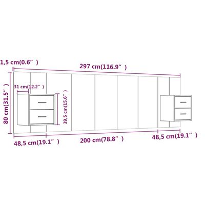 vidaXL fehér szerelt fa ágyfejtámla szekrényekkel