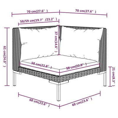 vidaXL 12 részes sötétszürke polyrattan kerti bútorszett párnákkal