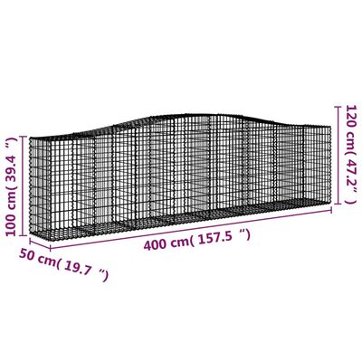 vidaXL 5 db íves horganyzott vas gabion kosár 400x50x100/120 cm