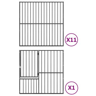 vidaXL 12 paneles fekete porszórt acél kutyajáróka