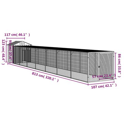 vidaXL világosszürke horganyzott acél kifutós tyúkketrec 117x813x123cm