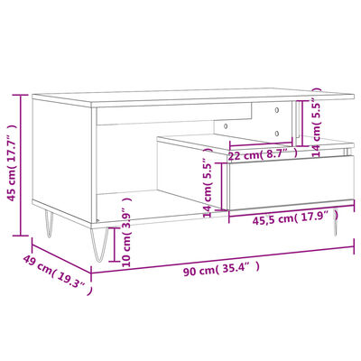 vidaXL fekete szerelt fa dohányzóasztal 90 x 49 x 45 cm