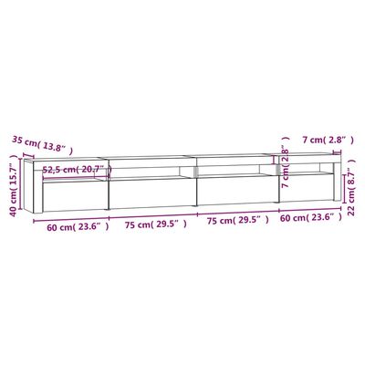 vidaXL szürke sonoma színű TV-szekrény LED-lámpákkal 270x35x40 cm