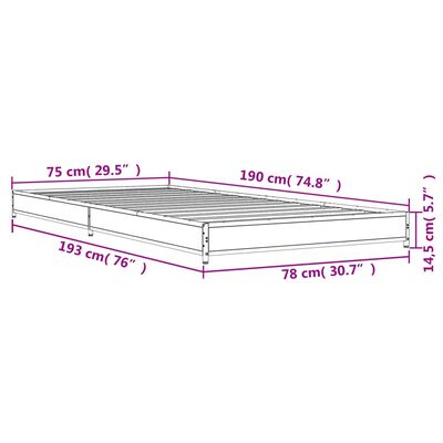 vidaXL sonoma tölgyszínű szerelt fa és fém ágykeret 75 x 190 cm