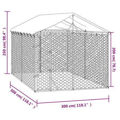 vidaXL ezüstszínű horganyzott acél kutyakennel tetővel 3x3x2,5 m