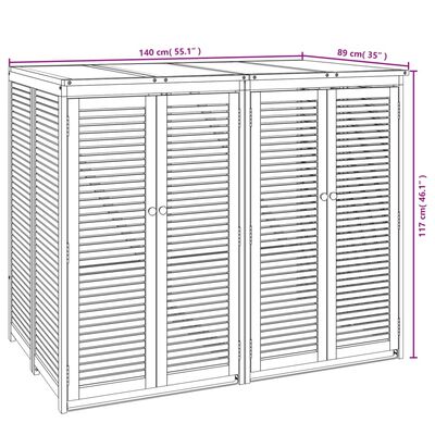 vidaXL tömör dupla akácfa kukatároló 140 x 89 x 117 cm