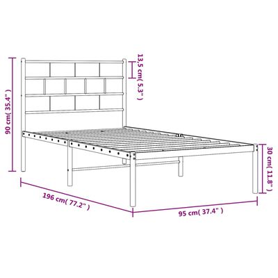 vidaXL fehér fém ágykeret fejtámlával 90x190 cm