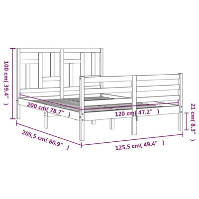 vidaXL tömör fa ágykeret fejtámlával 120 x 200 cm