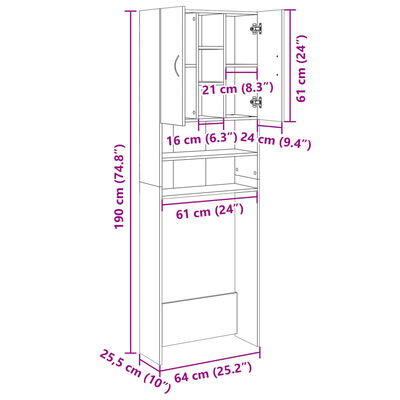 vidaXL sonoma tölgy színű mosógépszekrény 64 x 25,5 x 190 cm