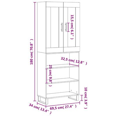 vidaXL betonszürke szerelt fa magasszekrény 69,5 x 34 x 180 cm