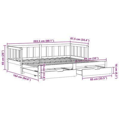 vidaXL fehér tömör fenyőfa kihúzható kanapéágy fiókkal 80x200 cm