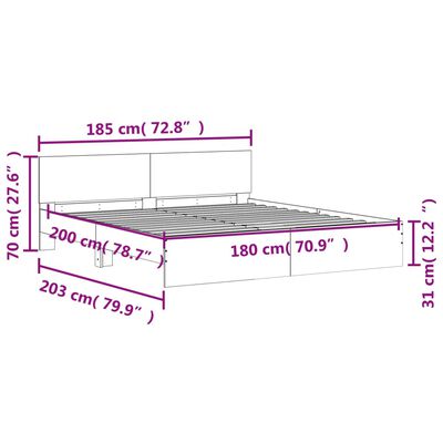 vidaXL szürke sonoma színű ágykeret fejtámlával és LED-del 180x200 cm