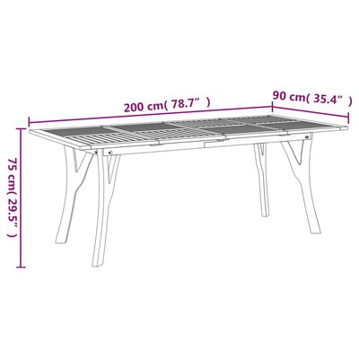 vidaXL tömör akácfa kerti asztal 200 x 90 x 75 cm