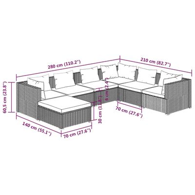 vidaXL 7 részes barna polyrattan kerti ülőgarnitúra párnákkal