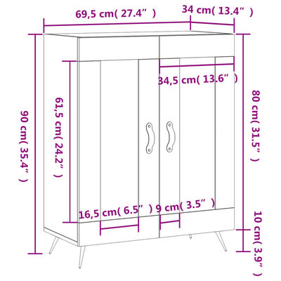 vidaXL füstös tölgy színű szerelt fa tálalószekrény 69,5 x 34 x 90 cm