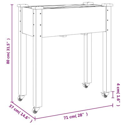 vidaXL tömör fenyőfa kerekes ültetőláda béléssel 71 x 37 x 80 cm