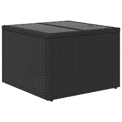 vidaXL fekete polyrattan üveglapos kerti asztal 55 x 55 x 37 cm