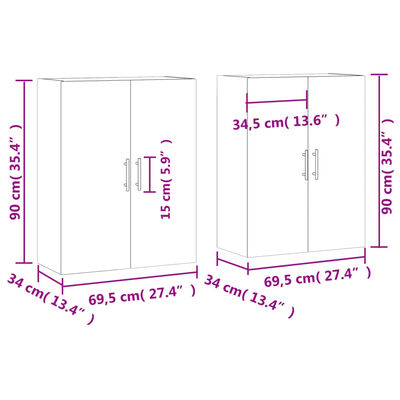 vidaXL 2 db barna tölgyszínű faliszekrény 69,5 x 34 x 90 cm