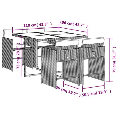 vidaXL 5 részes szürke polyrattan kerti étkezőgarnitúra párnával