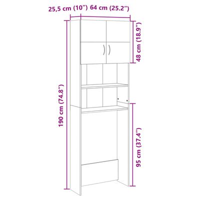 vidaXL sonoma tölgy színű forgácslap mosógépszekrény 64x25,5x190 cm