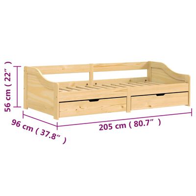 vidaXL IRUN tömör fenyőfa kanapéágy 2 fiókkal 90 x 200 cm