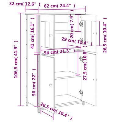 vidaXL fekete szerelt fa magasszekrény 62 x 32 x 106,5 cm