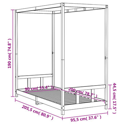 vidaXL fehér tömör fenyőfa gyerekágykeret 90 x 200 cm