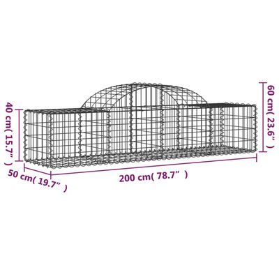 vidaXL 12 db íves horganyzott vas gabion kosár 200x50x40/60 cm