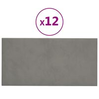 vidaXL 12 db világosszürke bársony fali panel 30 x 15 cm 0,54 m²