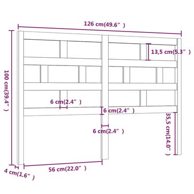 vidaXL szürke tömör fenyőfa ágyfejtámla 126 x 4 x 100 cm