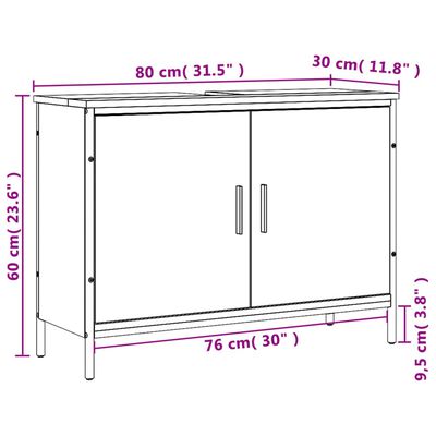 vidaXL fekete szerelt fa fürdőszobai mosdószekrény 80 x 30 x 60 cm