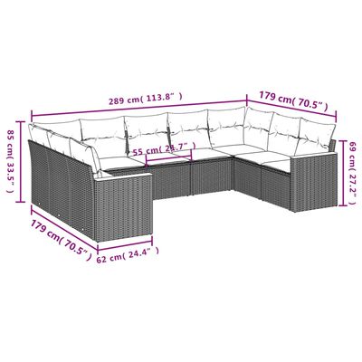 vidaXL 9 részes fekete polyrattan kerti ülőgarnitúra párnákkal