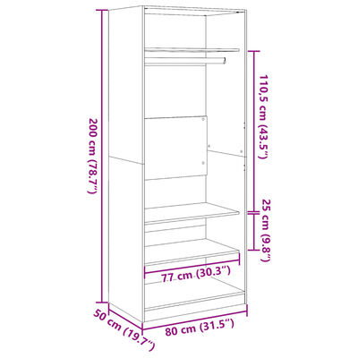 vidaXL füstös tölgy színű szerelt fa ruhásszekrény 80 x 50 x 200 cm