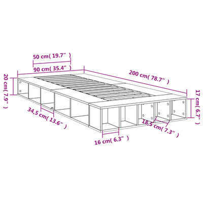 vidaXL füstös tölgy színű szerelt fa ágykeret 90 x 200 cm