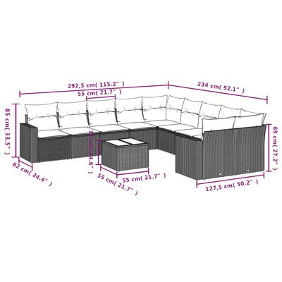 vidaXL 11 részes szürke polyrattan kerti ülőgarnitúra párnákkal