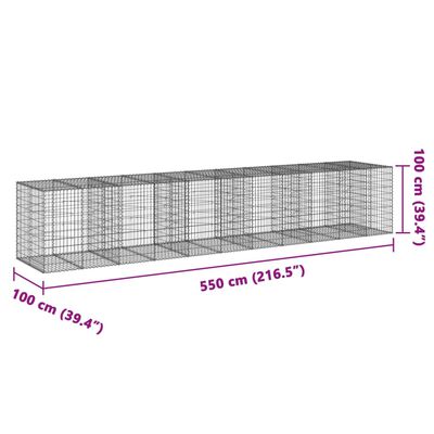 vidaXL horganyzott vas gabion kosár fedéllel 550 x 100 x 100 cm