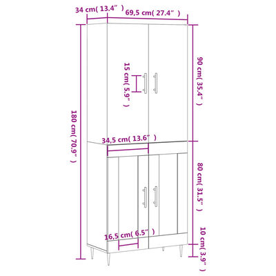 vidaXL szürke sonoma szerelt fa magasszekrény 69,5 x 34 x 180 cm