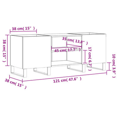 vidaXL betonszürke szerelt fa hanglemezszekrény 121x38x48 cm