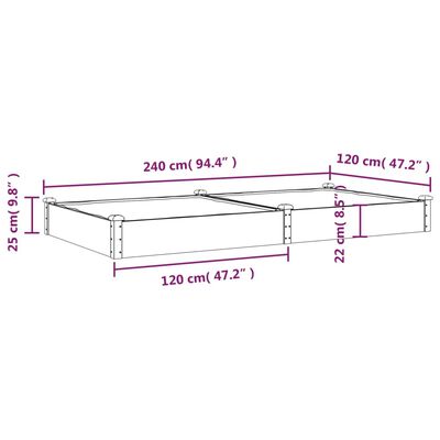 vidaXL barna tömör fenyőfa kerti magaságyás béléssel 240x120x25 cm