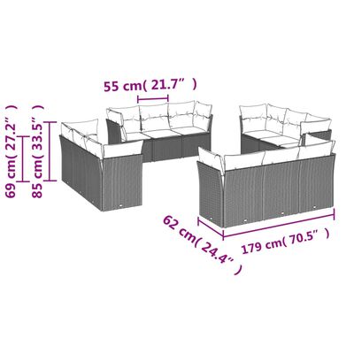 vidaXL 12 részes bézs polyrattan kerti ülőgarnitúra párnákkal